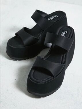 Dolls Kill Shellys London Gabriella Platform Wedge Mules Black Size 6 (EU 37)